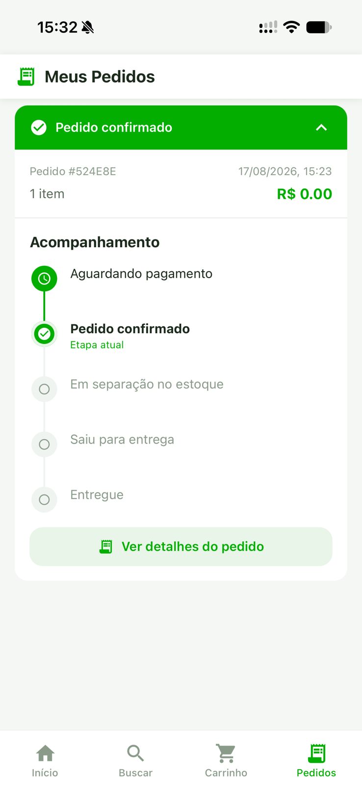 Tela de acompanhamento de pedido do aplicativo Caboclo Express