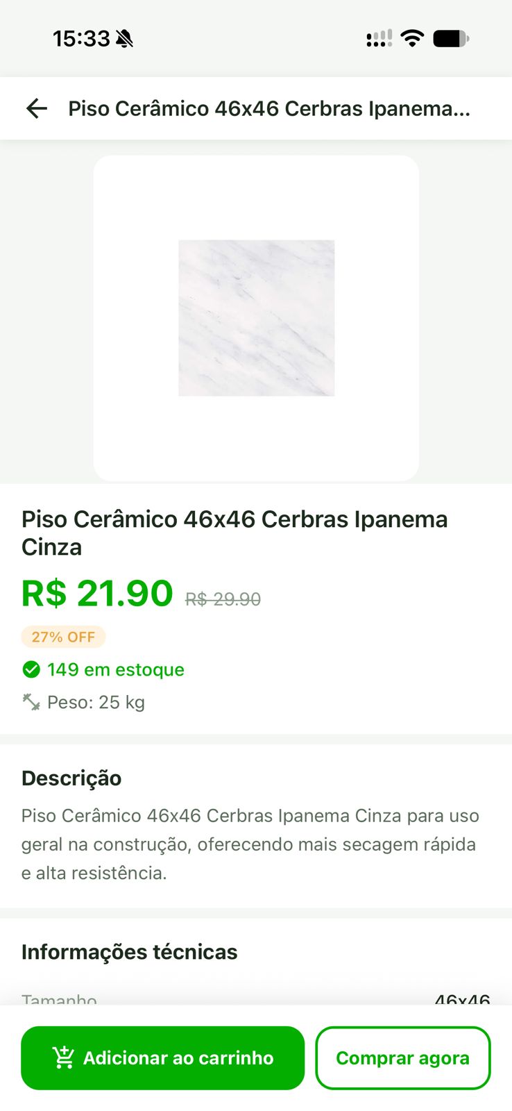 Página de produto do aplicativo Caboclo Express